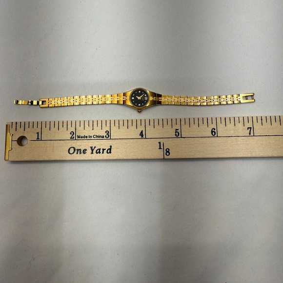 Bulova Quartz Womens Gold Tone Watch Black Dial Bracelet Elegant Untested READ - Picture 8 of 9